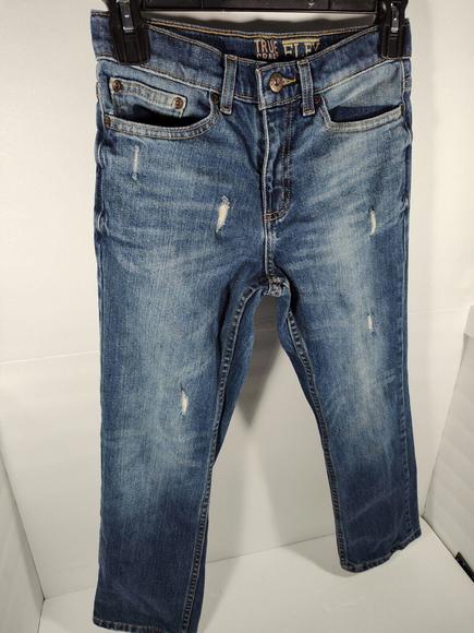True Craft Flex Boy's Size 10 Med Wash Straight Stretch Distressed Denim Jeans - Picture 2 of 11